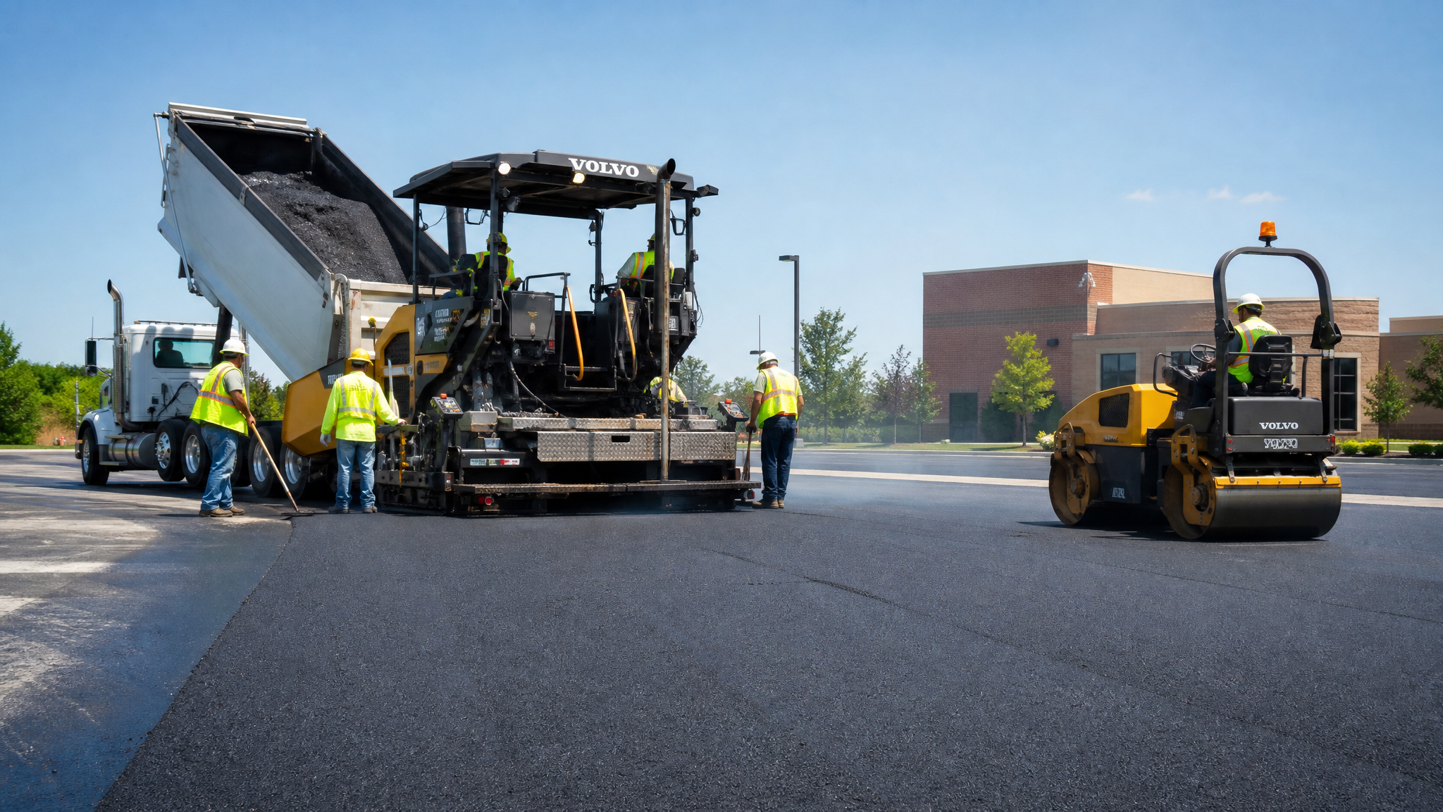 Drone view of a residential surface replacement crew for Blacktop Solutions Paving